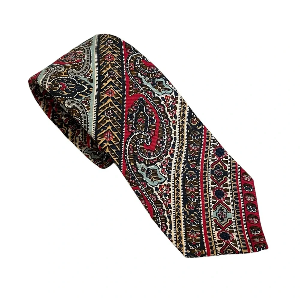 Vintage Liberty Of London Men's Mens 100% Silk Tie Paisley Floral Striped Red